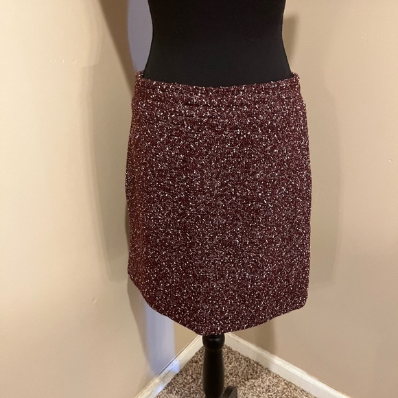 Ann Taylor LOFT Wine Tweed Boucle Pocket Jogger Drawstring Mini Skirt - SMALL - Picture 3 of 8